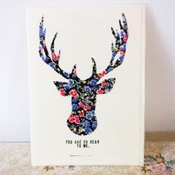 Hand made fabric reindeer christmas card. FREE P&P